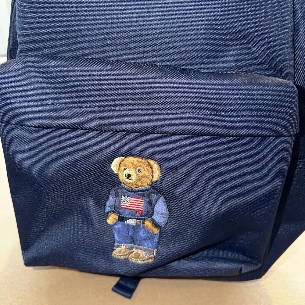 Polo Ralph Lauren Navy Backpack Full Size Laptop Unisex Embroidered Bear School